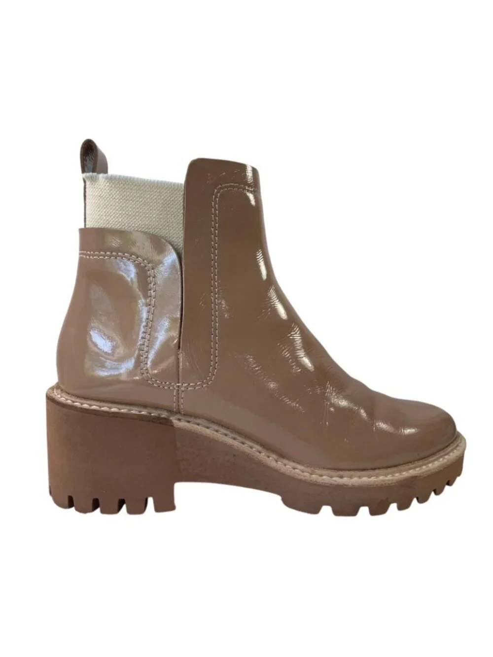 Dolce Vita Huey Chelsea Boots 7 Cafe Blush Tan Patent Leather Pull on Grunge
